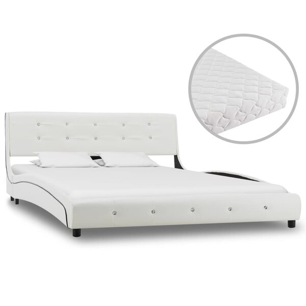 vidaXL Lit avec matelas Blanc Similicuir 140x200 cm