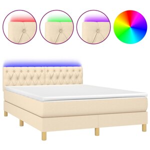 vidaXL Sommier à lattes de lit avec matelas LED Crème 140x190 cm Tissu