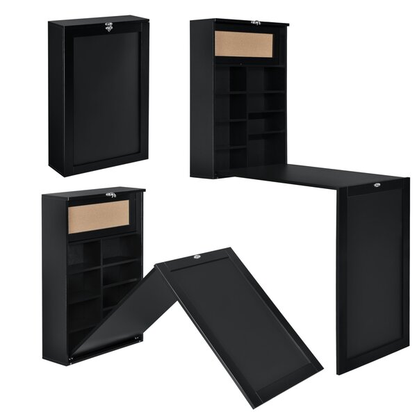 Table murale pliable bureau mural rabattable MDF 156 cm noir 03_0004360