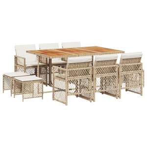 vidaXL Ensemble à manger de jardin et coussins 11 Pièces beige poly rotin