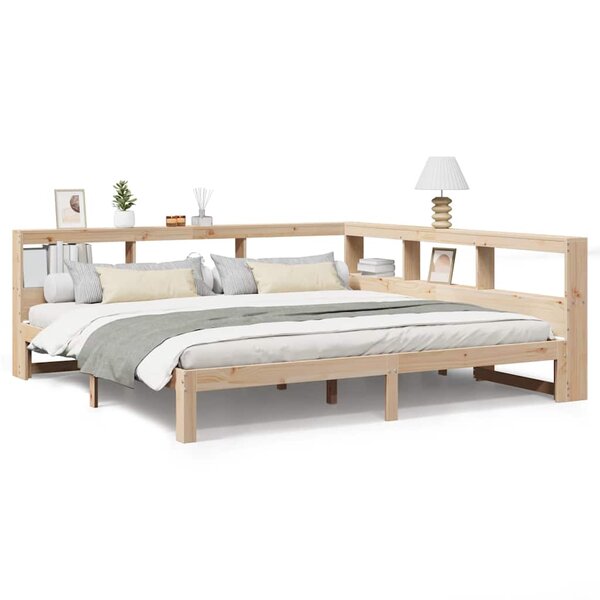 vidaXL Lit bibliothèque sans matelas 200x200 cm bois massif de pin