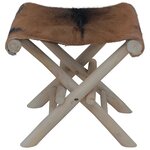 vidaXL Tabouret pliable Cuir véritable et bois de teck massif