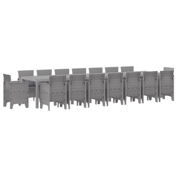 Ensemble de salle à manger de jardin de 17 pièces avec coussins Gris clair Poly Rotin