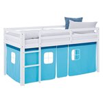 Lit mi-hauteur 90x200 cm matelas rideau bleu