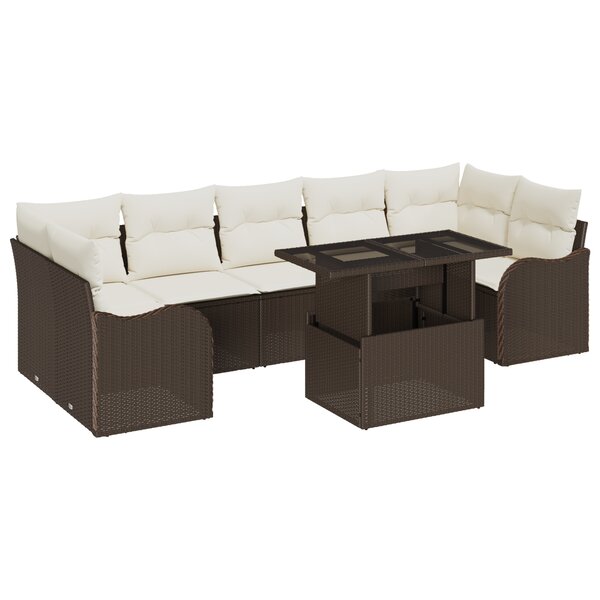 Ensemble de canapé de jardin de 8 pièces avec coussins marron poly rattan