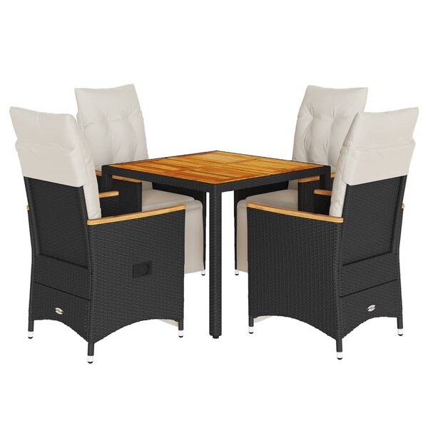 vidaXL Ensemble de bistro de jardin 5 Pièces coussins noir poly rotin