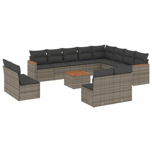 vidaXL Salon de jardin avec coussins 13 Pièces gris résine tressée