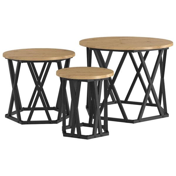 vidaXL Table d'appoint empilable 3 Pièces chêne artisanal 53 x 53 x 40 cm