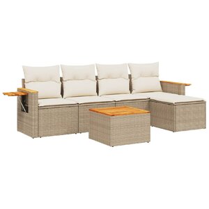 vidaXL Salon de jardin avec coussins 6 Pièces beige résine tressée