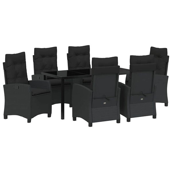 vidaXL Ensemble de salle à manger pour jardin 7 Pièces Noir polyrotin