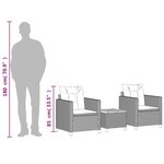 vidaXL Ensemble de bistro 3 Pièces et coussins noir résine tressée acacia