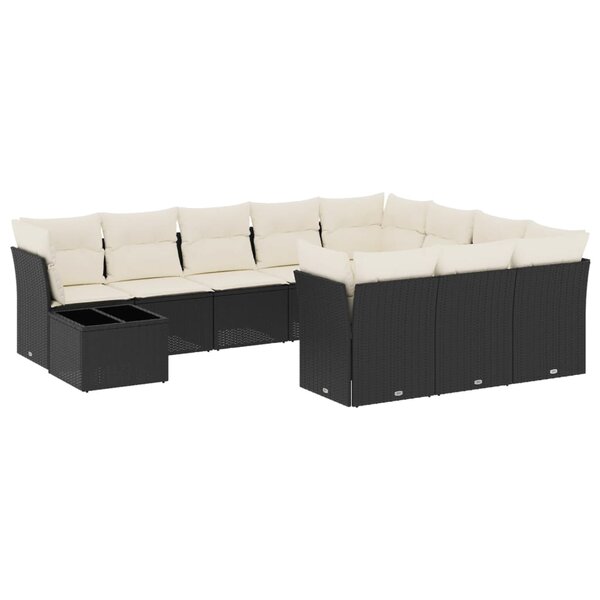 vidaXL Salon de jardin 11 Pièces avec coussins noir résine tressée