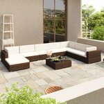 vidaXL Salon de jardin 8 Pièces avec coussins résine tressée marron