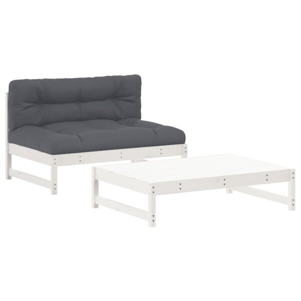 vidaXL Salon de jardin 2 Pièces avec coussins blanc bois massif
