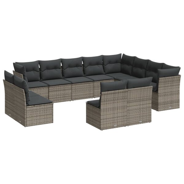 vidaXL Salon de jardin avec coussins 12 Pièces gris résine tressée