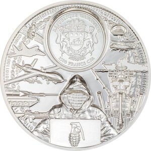 Monnaie WAR HAS NO REAL WINNER Time Flies 2 Oz Argent 1500 Francs Gabon 2023