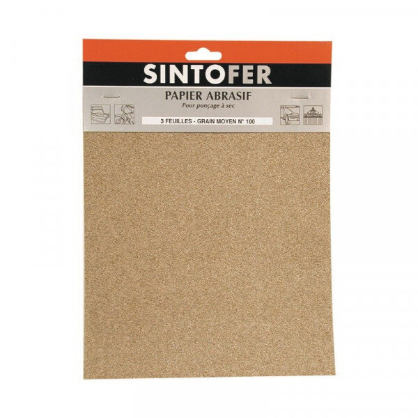 Lot de 3 feuilles abrasives ponçage à sec grain n 100 sinto
