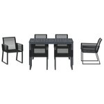 vidaXL Ensemble de Salle à Manger de Jardin de 7 Pièces en Acier Noir et Poly Rattan