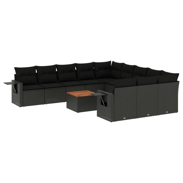 vidaXL Salon de jardin 12 Pièces avec coussins noir résine tressée