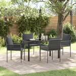 vidaXL Ensemble de salle à manger de jardin 5 pièces avec coussins noirs en poly rattan