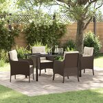 vidaXL Ensemble de salle à manger de jardin de 5 pièces avec coussins marron poly rattan