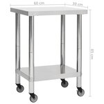 vidaXL Table de travail de cuisine avec roues 60x30x85 cm Inox