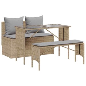 vidaXL Ensemble à manger de jardin et coussins 3 Pièces Beige poly rotin