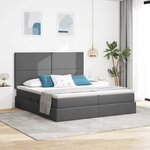 vidaXL Lit de rangement LED avec matelas Gris foncé 200 x 200 cm Tissu