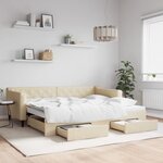 vidaXL Lit de jour avec gigogne et tiroirs sans matelas crème 90x200cm