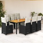 vidaXL Ensemble de bistro de jardin 9 Pièces coussins noir poly rotin