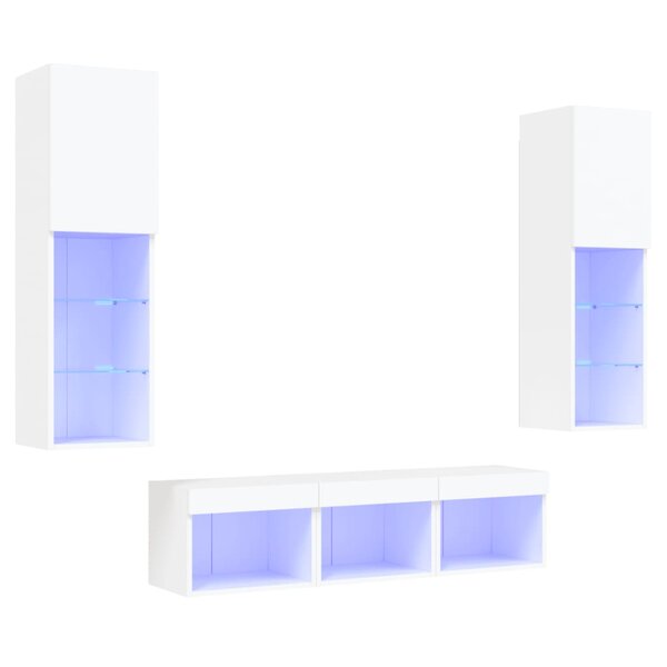 vidaXL Unités murales TV avec LED 5 Pièces blanc bois d'ingénierie