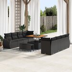 Ensemble de canapé jardin 11 pièces avec coussins noir poly rattan acacia