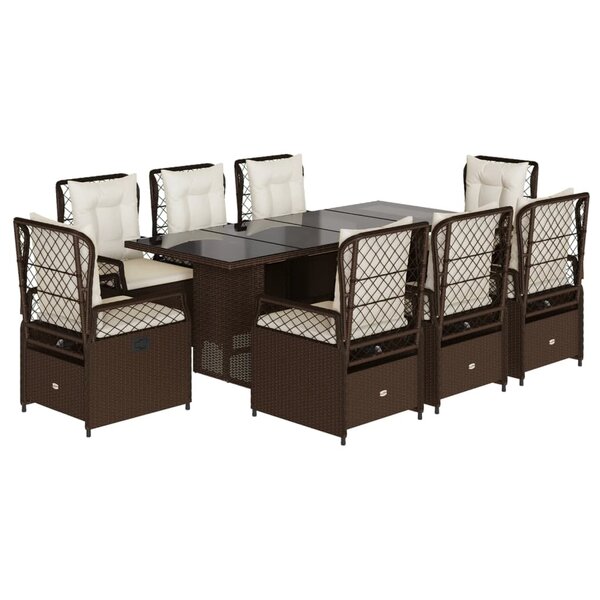 vidaXL Ensemble à manger de jardin et coussins 9 Pièces marron poly rotin