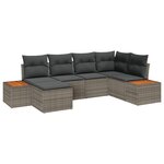 Set de Canapé de Jardin vidaXL 6 Pièces avec Coussins Gris Poly Rotin Acacia