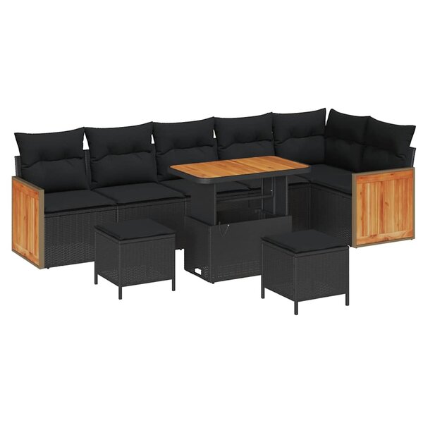 vidaXL Ensemble de canapé de jardin avec coussin 9 Pièces Noir