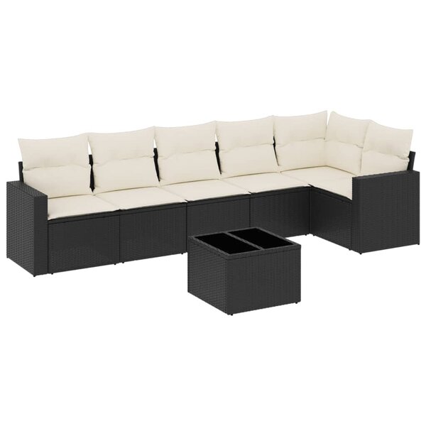 vidaXL Salon de jardin 7 Pièces avec coussins noir résine tressée