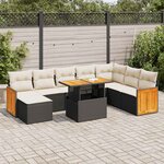 vidaXL Salon de jardin avec coussins 9 Pièces noir résine tressée acacia