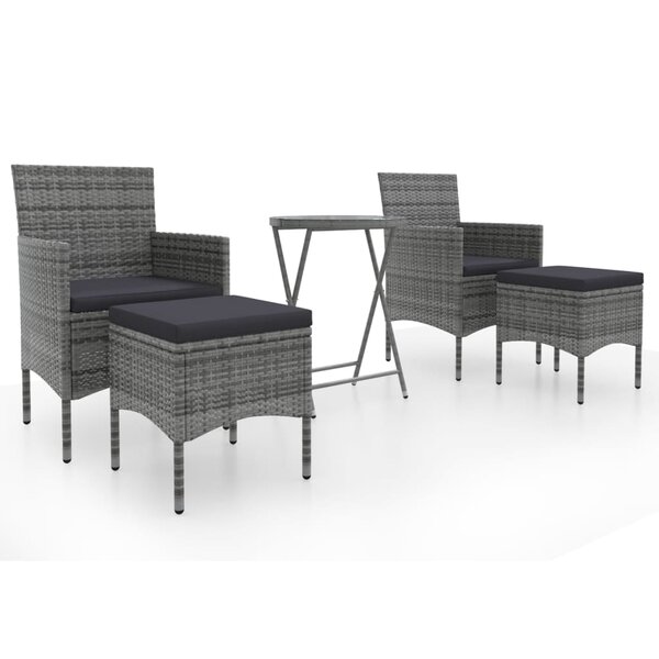 vidaXL Ensemble de bistro jardin 5Pièces Résine tressée verre trempé Gris