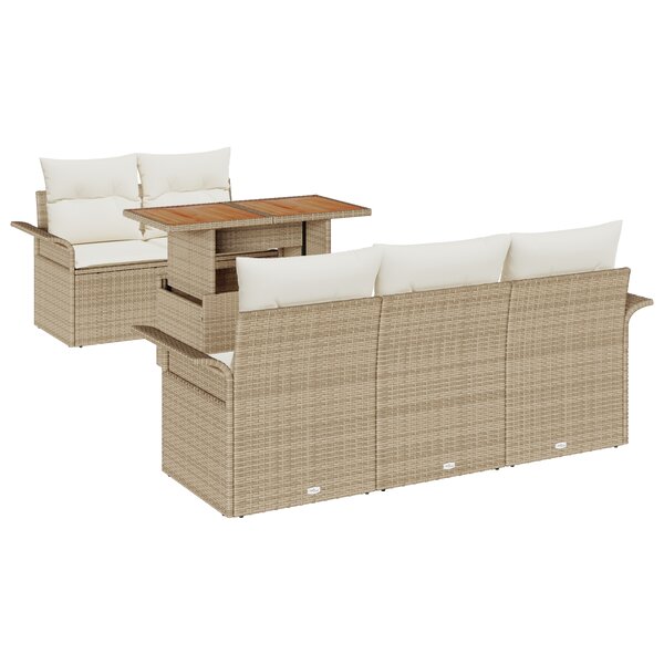 vidaXL Ensemble de canapés de jardin 6 pièces avec coussins Beige Poly Rotin Acacia