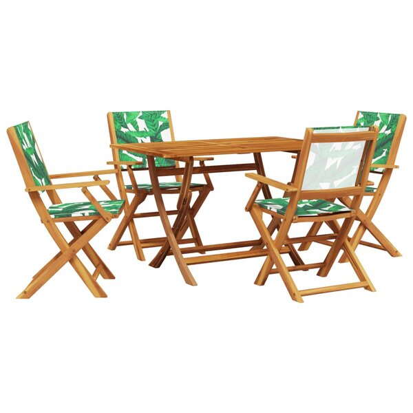 vidaXL Ensemble à manger de jardin 5 Pièces motif de feuilles tissu bois