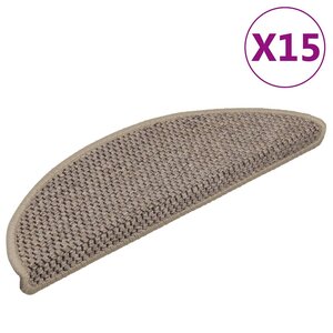vidaXL Tapis d'escalier autocollants 15 Pièces 56x17x3 cm Beige foncé
