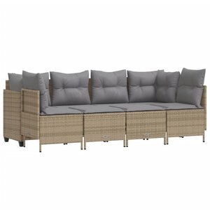vidaXL Salon de jardin avec coussins 5 Pièces beige résine tressée