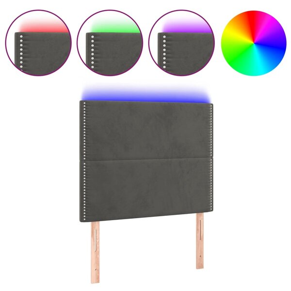 vidaXL Tête de lit à LED Gris foncé 80x5x118/128 cm Velours