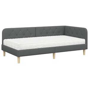vidaXL Cadre de lit d'angle Gris foncé 90 x 200 cm tissu
