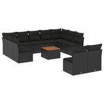 vidaXL Salon de jardin 12 Pièces avec coussins noir résine tressée