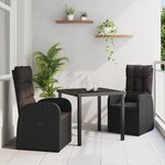vidaXL Set de jardin de 3 pièces avec coussins en poly rattan noire