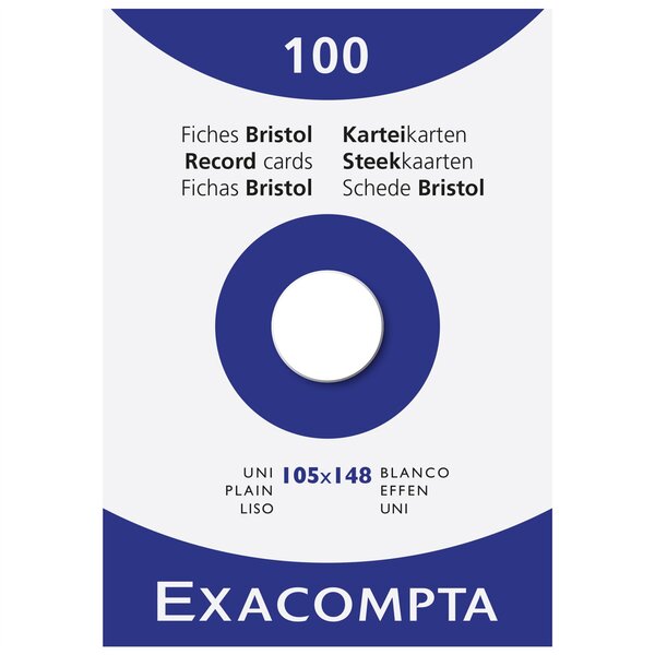Étui de 100 fiches - bristol uni non perforé 105x148mm - Blanc x 10 EXACOMPTA