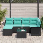 vidaXL Ensemble de canapé de jardin avec coussin 7 Pièces Noir Poly rotin