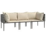 vidaXL Salon de jardin 3 Pièces avec coussins Gris Résine tressée