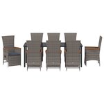 vidaXL Ensemble jardin 9 pièces avec coussins gris en poly rattan